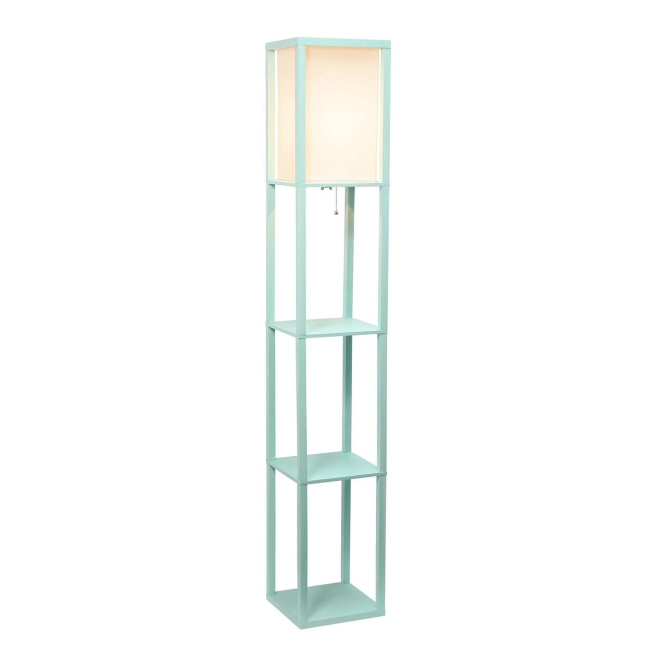 Simple Designs Floor Lamp Etagere Organizer Storage Shelf with Linen Shade, Aqua